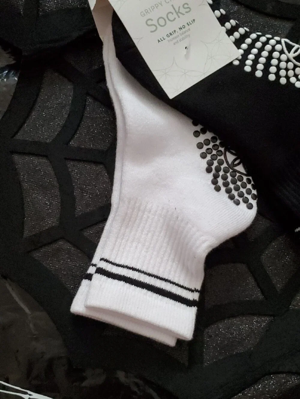 GAIAM Black & White Grippy Crew Socks - 2-Pack
